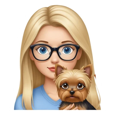 Photo Realistic Blonde balayage long hair women with blue eyes wearing glasses holding a Yorkshire terrier  sticker