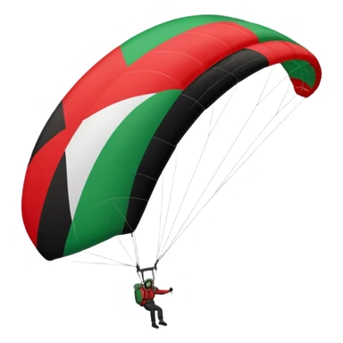 a paraglider flying a palestinian flag wing, respect scrupulously the correct shapes and colours of the palestinian flag, try again sticker