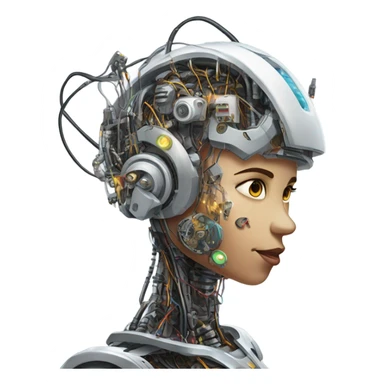 One cyborg performing brain surgery on a robot.  sticker