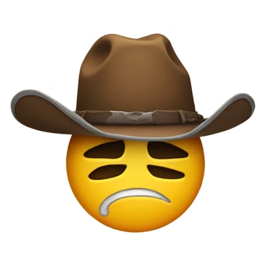 Sad emoji face with a cowboy hat sticker