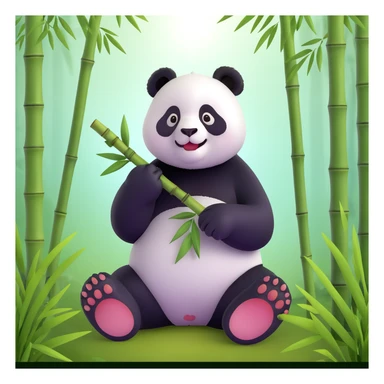 panda eating bamboo in forrest background, close up pose sticker