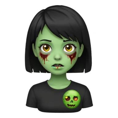 Emoji zombie girl verde com cabelo preto liso  curto com franja pro lado com uma blusa preta sticker