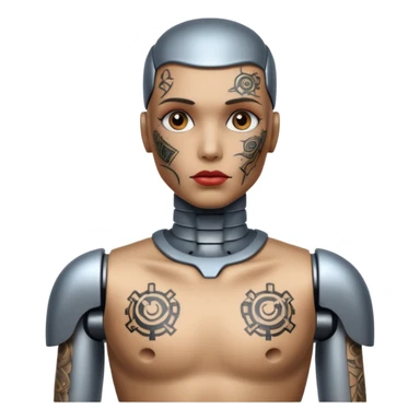 Tatooed robot, tatooes on chest, neck and face sticker