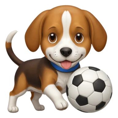 The beagle dog is tearing up a soccer ball sticker