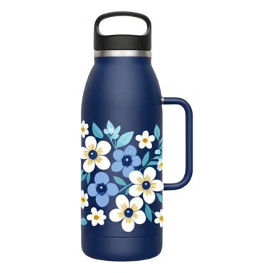 Blueberry floral patterned thermal water bottle with handle  sticker