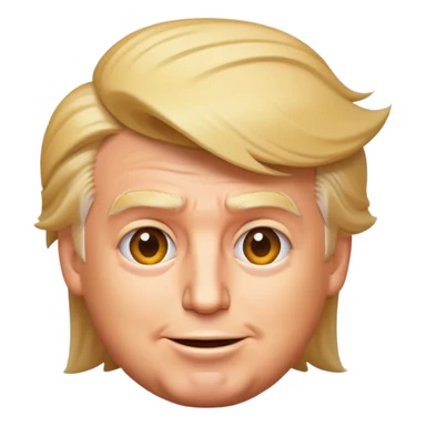 Donald Trump as a playful emoji character, recognizable hairstyle, suit, and expressive face sticker