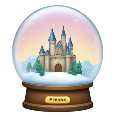 Sparkling snow globe with a castle sticker