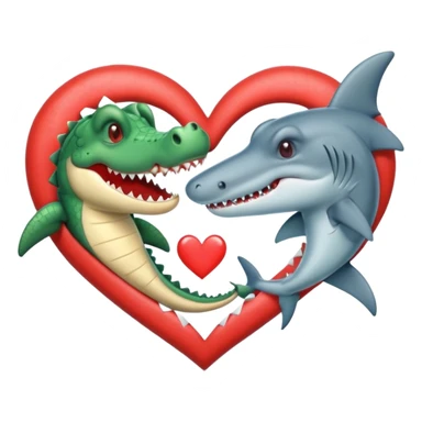 A cute crocodile and a cure shark in a heart sticker