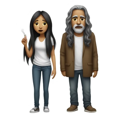 mexican girl with long hair smoking a cigarette with a white homeless man  sticker