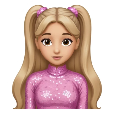 Ariana Grande with long dark blonde ponytail hair, light pink sequin outfit sticker