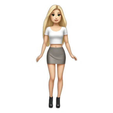 hyperrealist caucasian long straight blonde hair dark brown eyes woman sexy white crop top gray tight mini skirt black high heels full body sticker