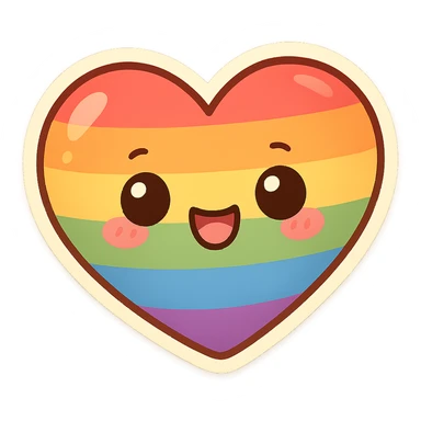 chibi sticker-style rainbow heart, cute and exaggerated sticker