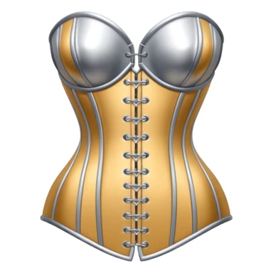 A luxury corset emoji made of silver chrome, smooth metallic curves, minimal fashion silhouette, glossy reflections, sensual high-end aesthetic, iOS emoji style, centered, clean white background sticker