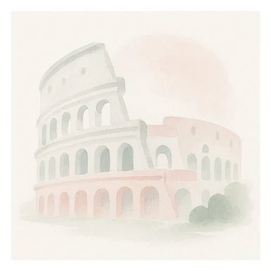 Colosseum in watercolor style with white, green, and pink pastel tones sticker