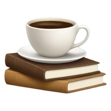 white cup of coffee on top of a small stack of brown and beige books sticker