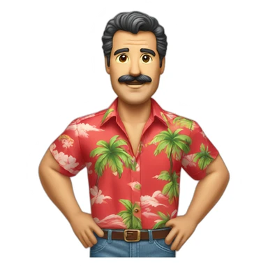 Smiling Magnum PI with a big mustache in a red Hawaiian shirt sticker