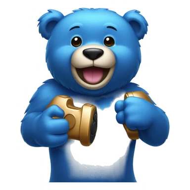 A blue colored bear who’s very happy and holding a ps5 controller in one hand and giving a fist bump with the other.  sticker
