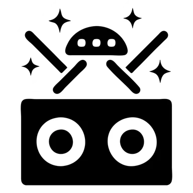 A DJ setup in a black filled icon style, with a light show. sticker