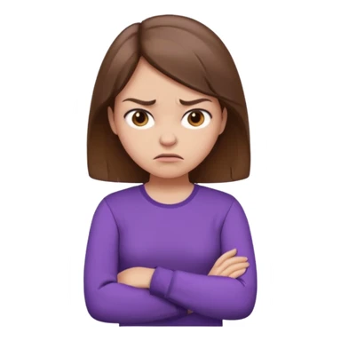 Angry Pouty girl with squinted eyes folding arms in a purple longsleeve shirt she has fair skin and brown hair sticker