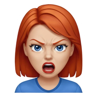 mujer pelirroja con los ojos y los labios maquillados enojada gritando con remera azul sticker