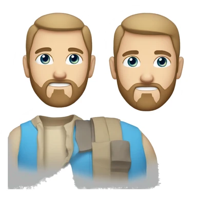 Man with dark blonde hair. A polytail and a SMALL bald spots on right and left side of his head. Blue eyes and dark blonde beard  sticker