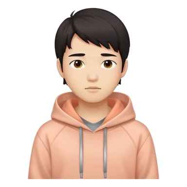 Dark hair asia boys wearing light peach hoodies sticker