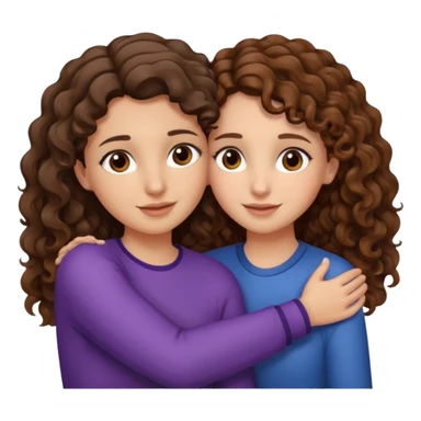 Una morena con pelo castaño y rizado y ojos marones y otra blanquita con pelo liso con las puntas onduladas y pelo castaño y ojos marrones Amigas lindas abrazándose  sticker