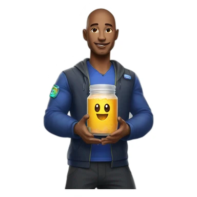 Master Chieft holding Gfuel sticker