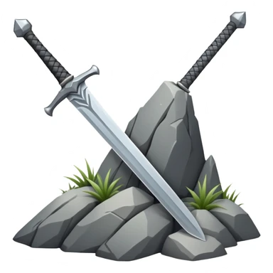 a sword planted in a spiked rock sticker