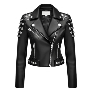 Alexander McQueen brand Cropped leather detailed jacket for women with  metallic chrome, gothic and  edgy style embellishments. 8k, 5000x5000px, 3D rendering, realistic, isolated still life, no emoji faces no emoji icons no human figures  sticker