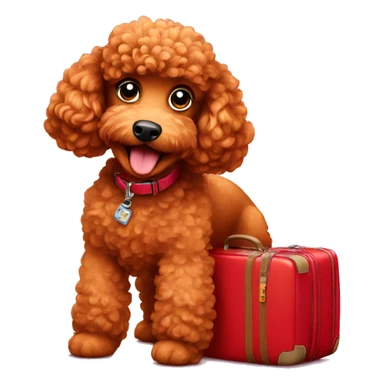 Red poodle with a luggage  sticker
