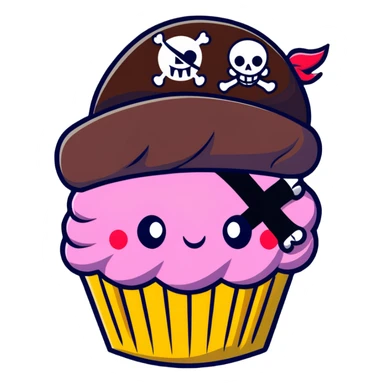 cupcake pirate with eye patch and pirate hat sticker