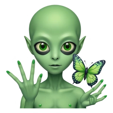 an alien with a butterfly on hand sticker