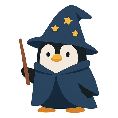 flat design style penguin wizard sticker