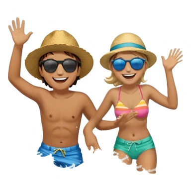 A person splashing in the ocean, laughing with a warm friend beside them. They’re playfully pretending to be explorers, fully immersed in the fun. The sun glows above, and the waves crash around them, symbolizing the joy of being present, creating fun, and appreciating the moment with the people  sticker