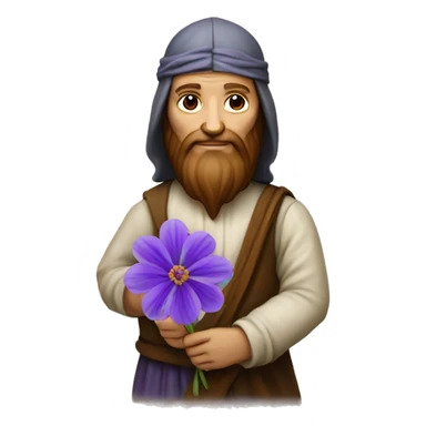 leonardo da Vinci holds a purple flower in his hands sticker
