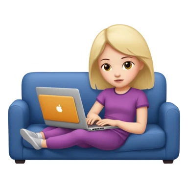 A girl is lying on the couch with a laptop, working sticker