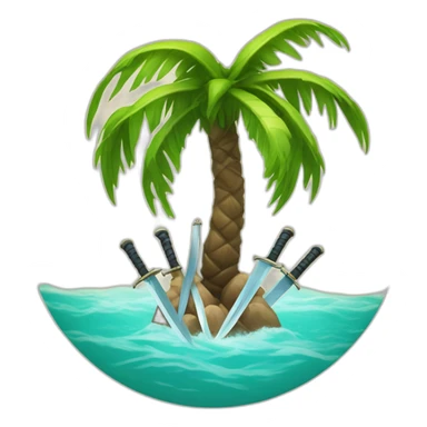 One Palm tree in the center with two swords cross in the center sticker