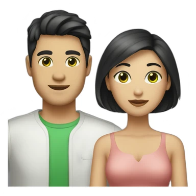 Two married people, consisting of a man with black hair and Asian black eyes, and a woman with blonde hair and green eyes.” sticker
