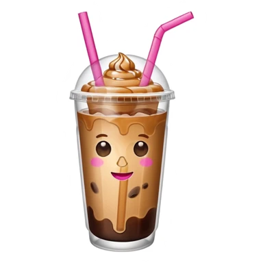 caramel iced coffee in clear cup with pink straw sticker