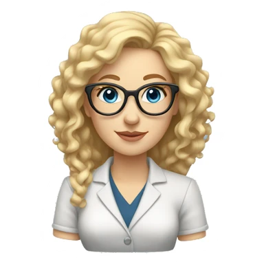 Woman teacher blonde long curly hair glasses blue eyes holding a tiny bridge structure sticker