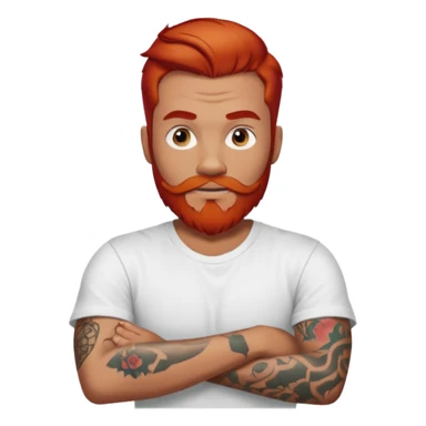 a guy with red beard red hair slick back white tshirt and tattoos oldschool on his arms sticker