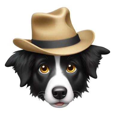 Border collie with a hat sticker