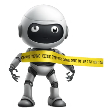 Robot in a straight jacket ties up with caution tape sticker