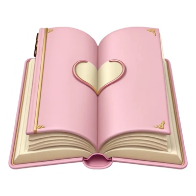 Pastel pink open book with cream pages, gold trim, satin cover sticker