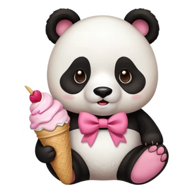 Cute chili style Panda with big pink bow eating and ice cream  sticker