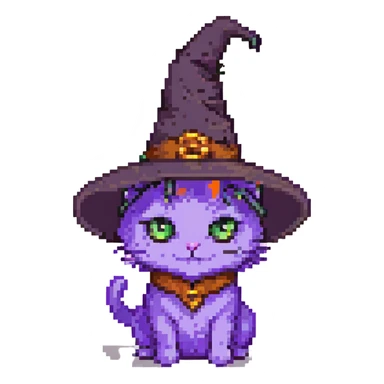 purple witch cat with a hat pixel art sticker