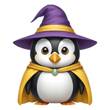 Wizard penguin with a yellow hat and a cape sticker