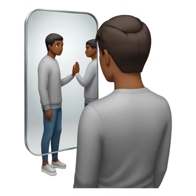 A person looks into a mirror, but instead of their own face, they see a larger figure watching them—distant, imposing, and unreadable. As they step back, the reflection fades, revealing only themselves. They turn away, realizing the power was never in the reflection but in walking away. sticker