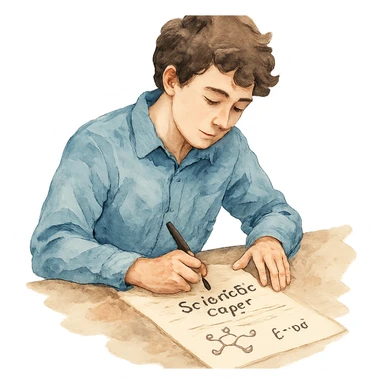 watercolor style student writing a scientific paper sticker